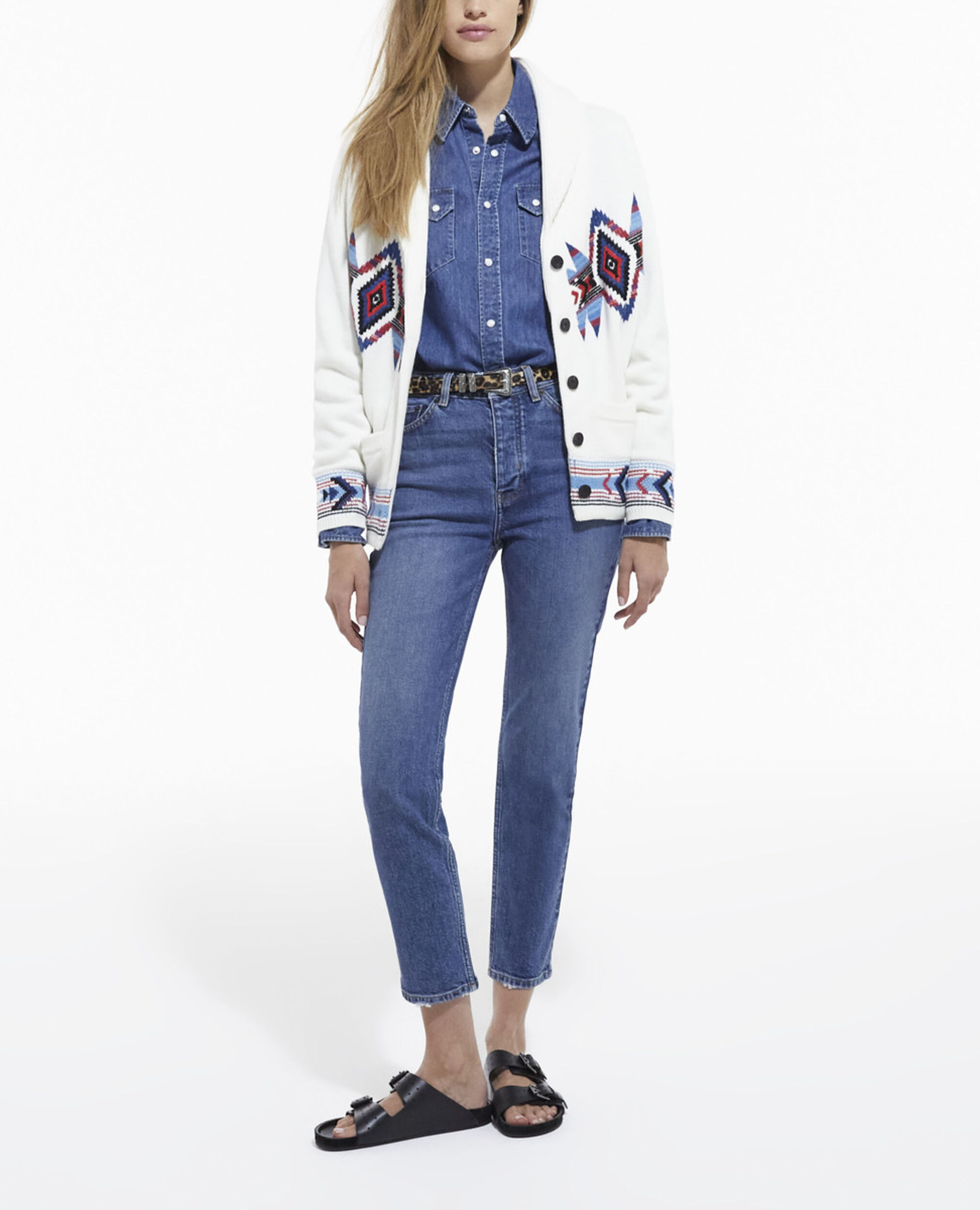 Patterned cardigan with shawl lapels, OFF WHITE, hi-res image number null