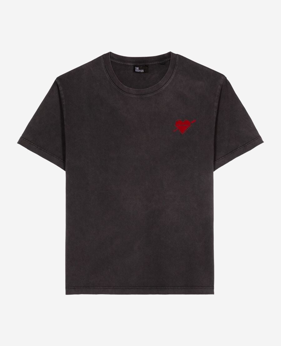 The Kooples F BLACK WASHED black t-shirt with heart flocking