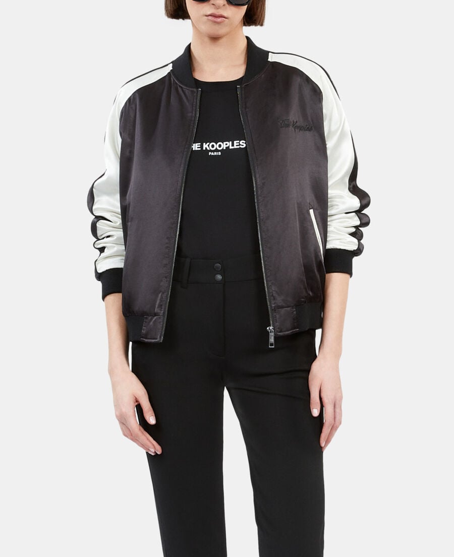 The Kooples MUJER BLACK chaqueta satinada negra blanca bordado dragon