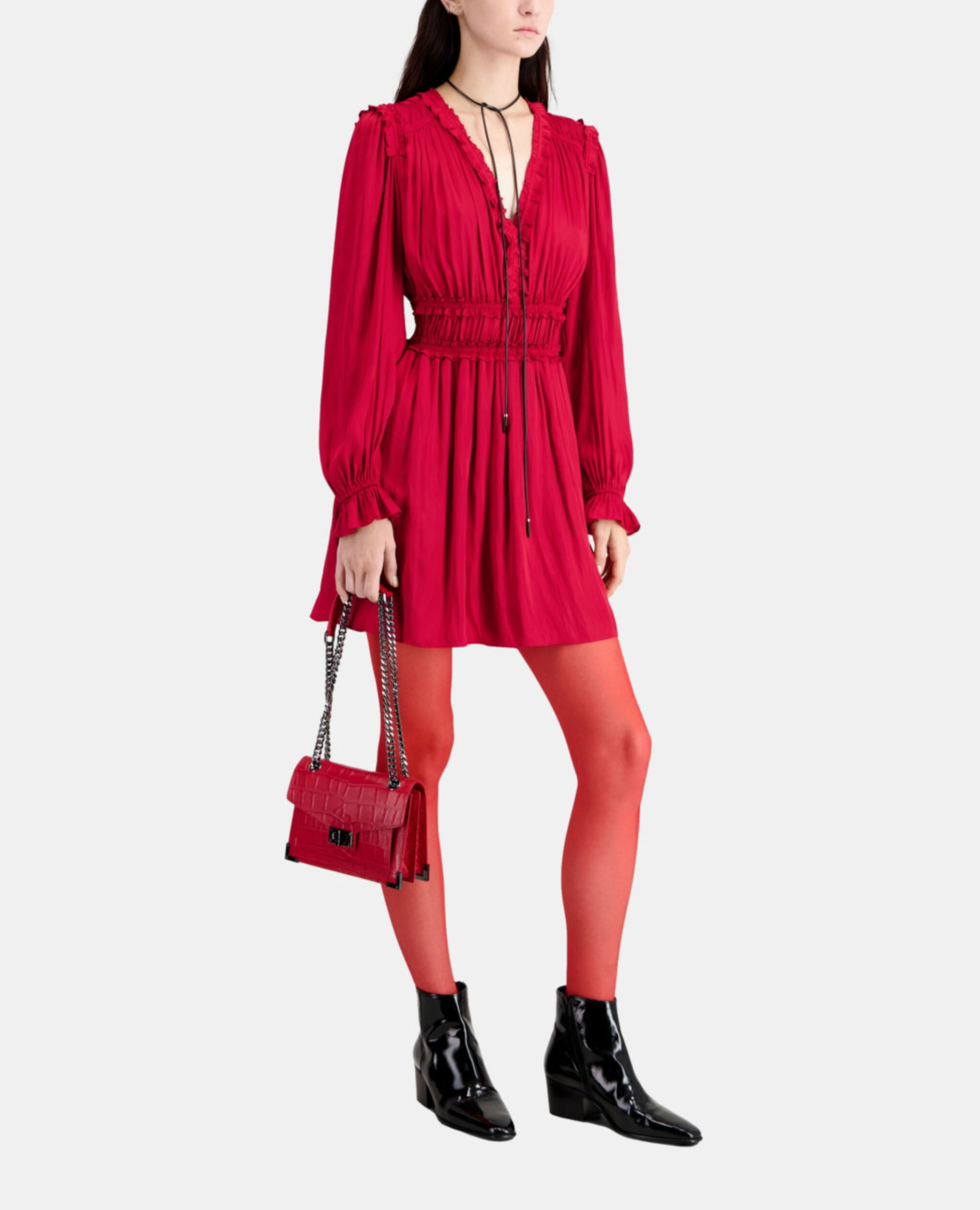 Robe courte rouge avec fronces, LIGHT BURGUNDY, hi-res image number null