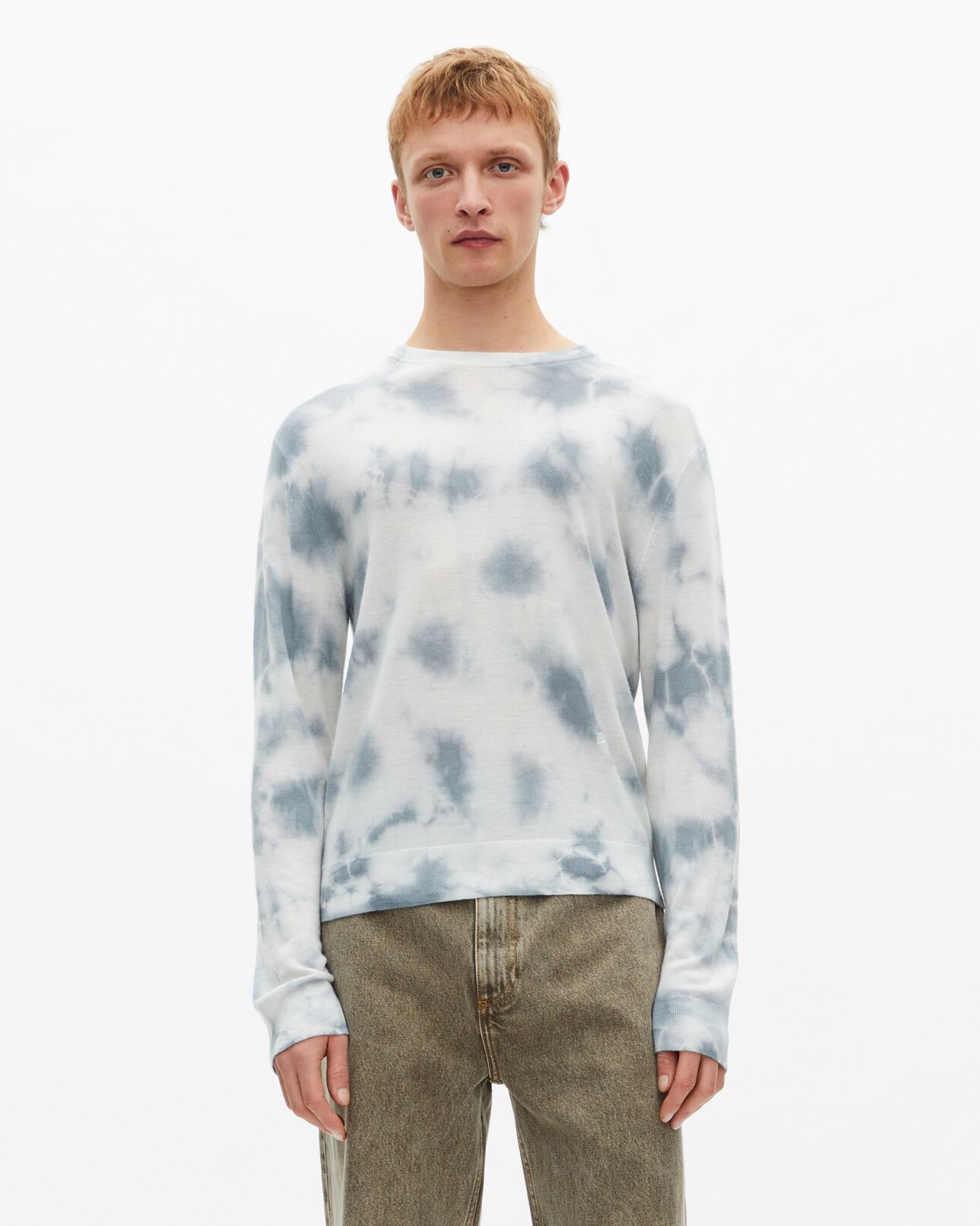 The Kooples HOMME LIGHT BLUE/WHITE pull en laine mérinos tie and dye bleu