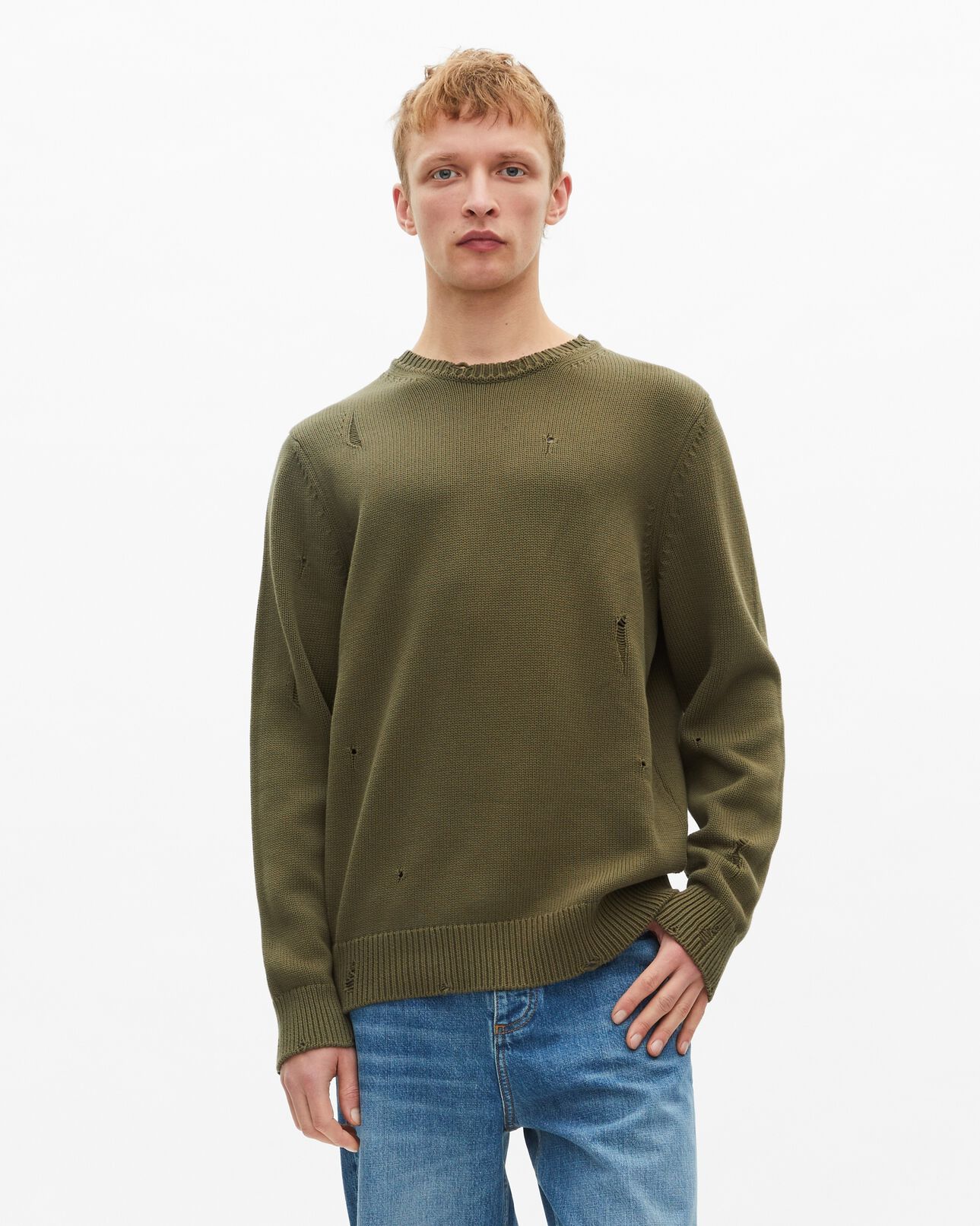 The Kooples MEN KAKI khaki openwork sweater