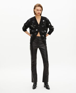 The Kooples F BLACK black sequin star pattern wool cardigan