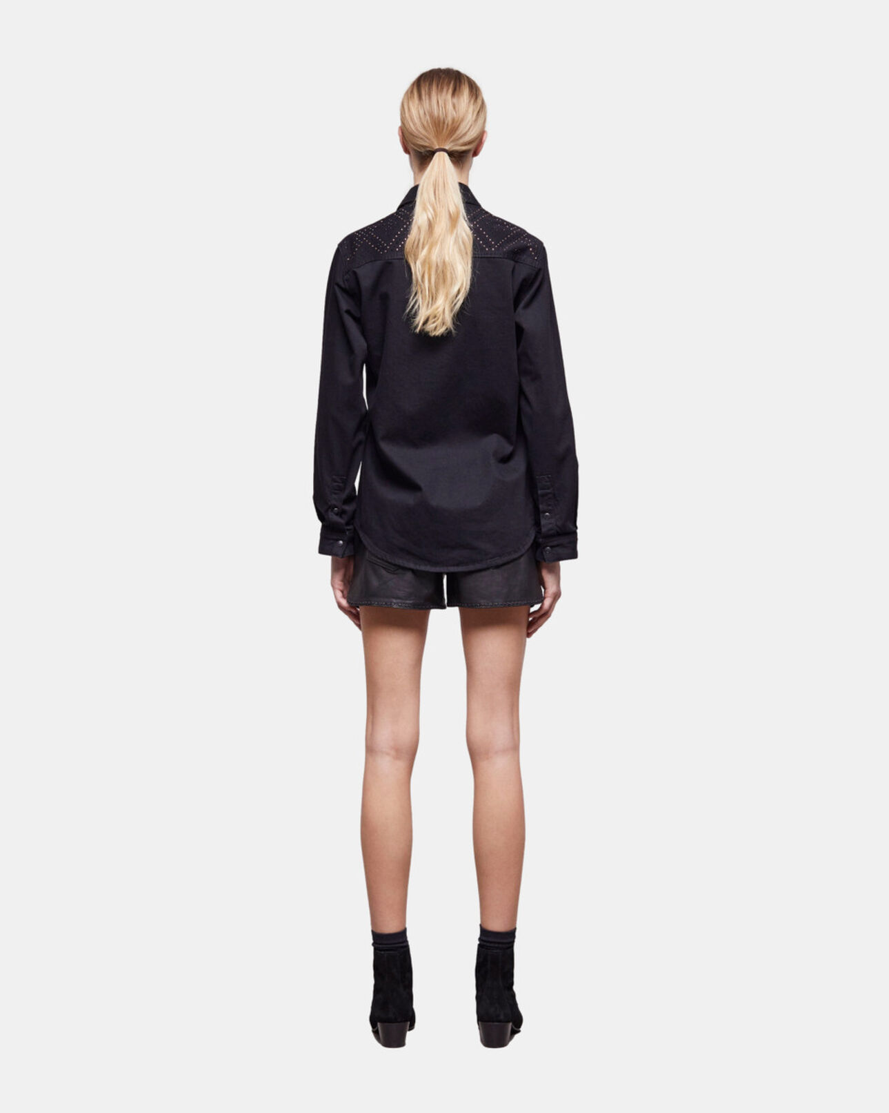 The Kooples WOMEN BLACK WASHED black shirt with stud details