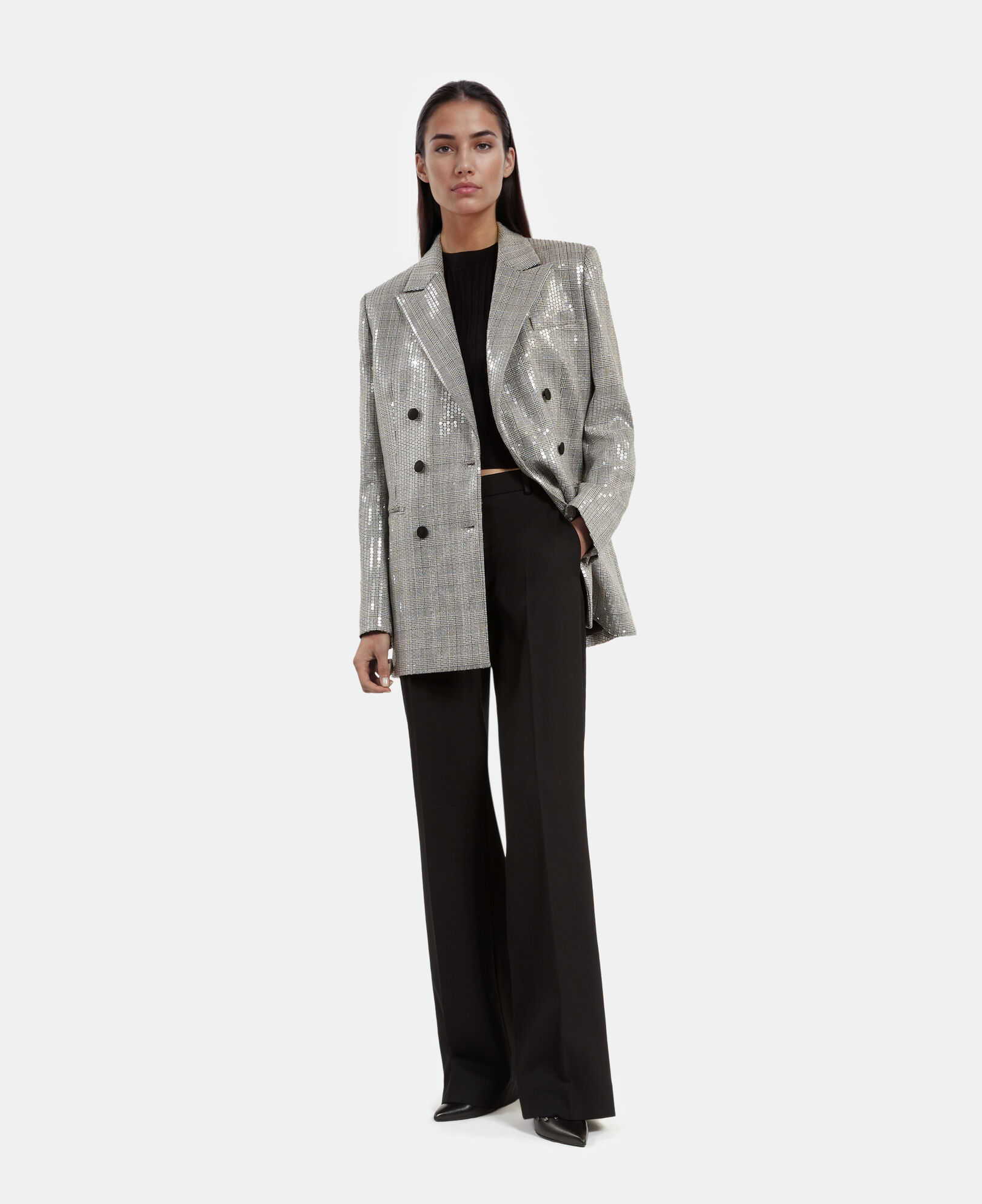 The Kooples WOMEN GREY gray prince of wales sequin jacket