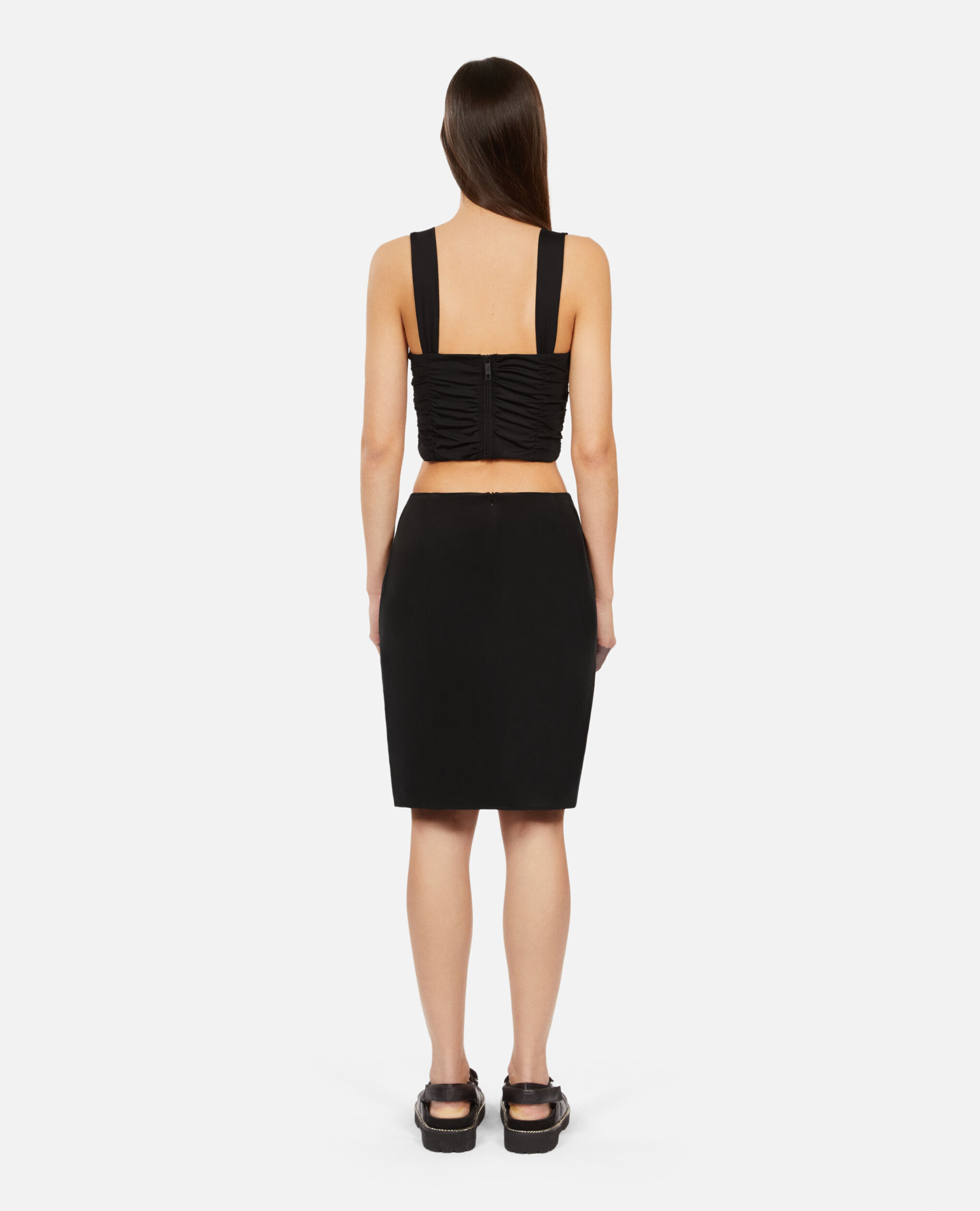Short black draped washed silk skirt, BLACK, hi-res image number null