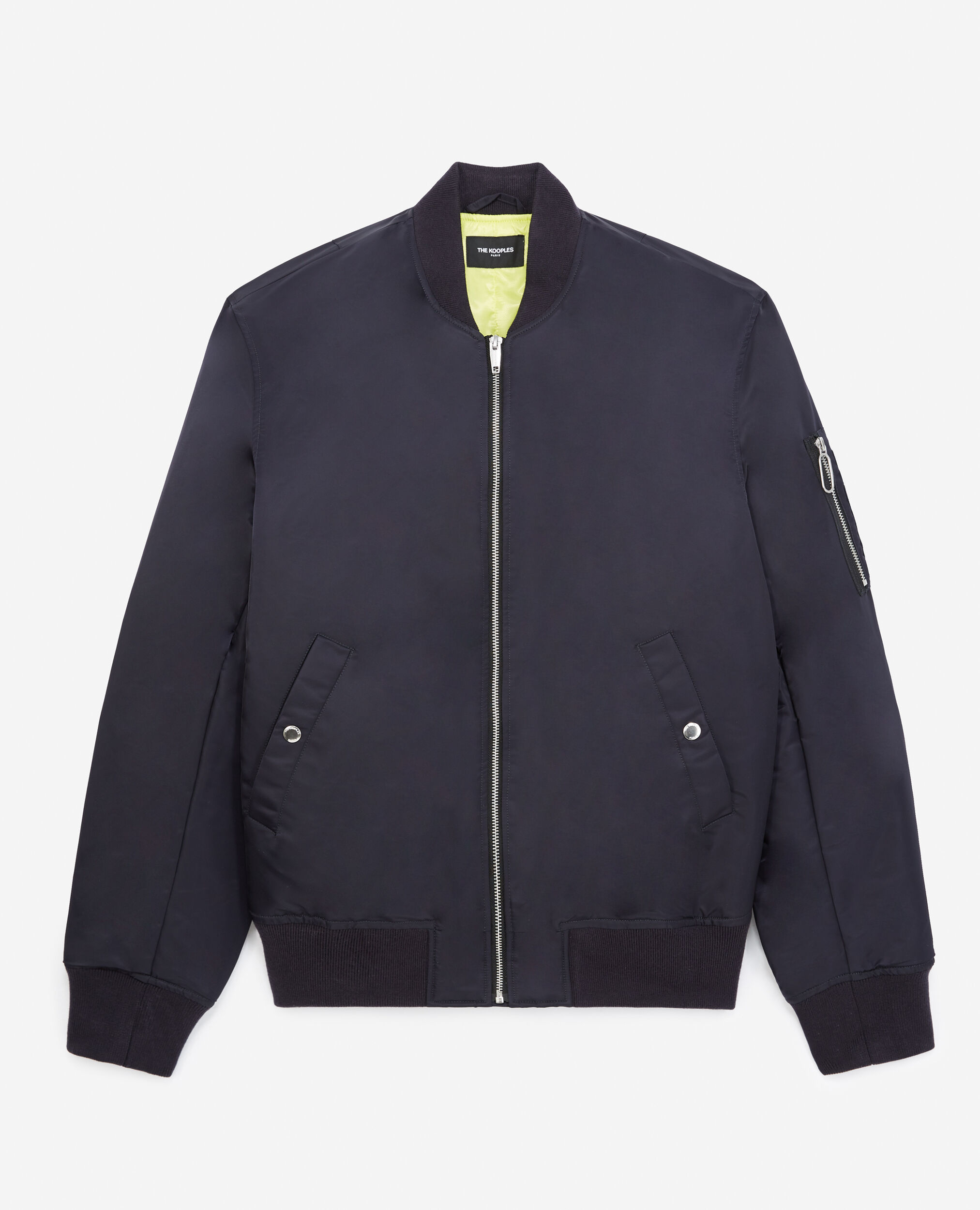 Quilted technical navy blue bomber jacket