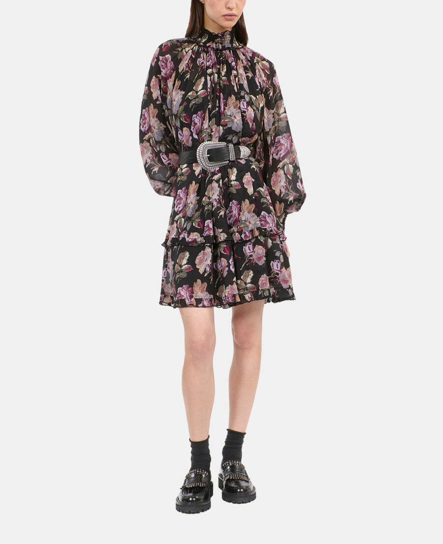 The Kooples DAMEN BLACK / PURPLE kurzes kleid mit blumenprint