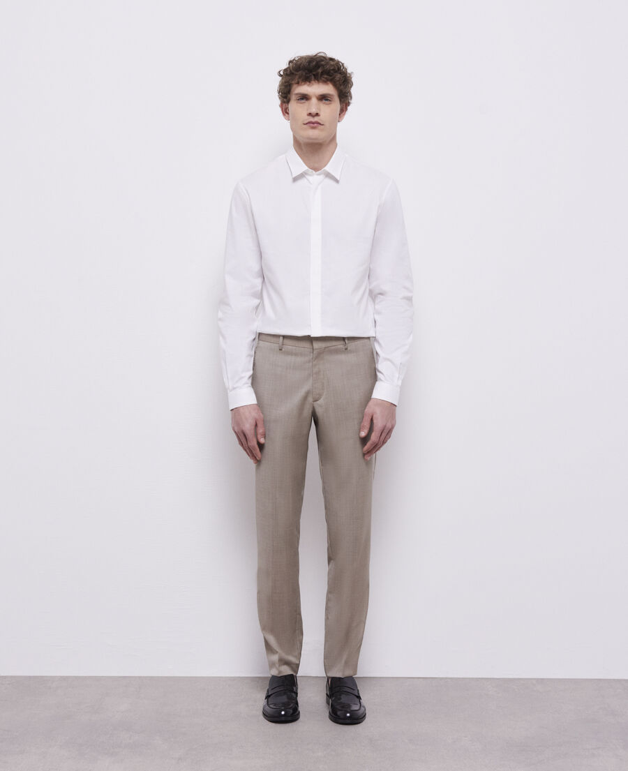 beige end-on-end wool suit pants