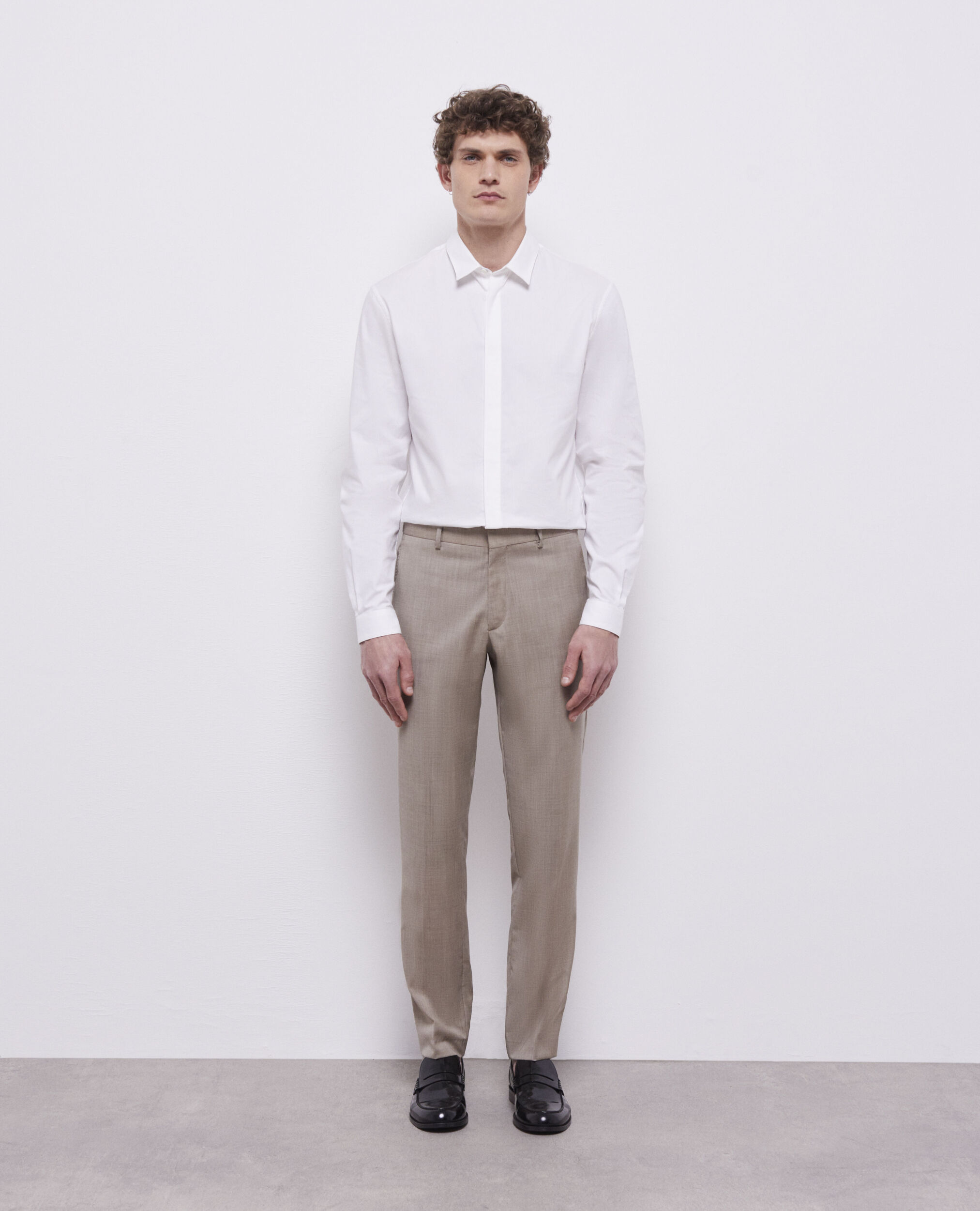 Beige end-on-end wool suit pants, BEIGE MELANGE, hi-res image number null