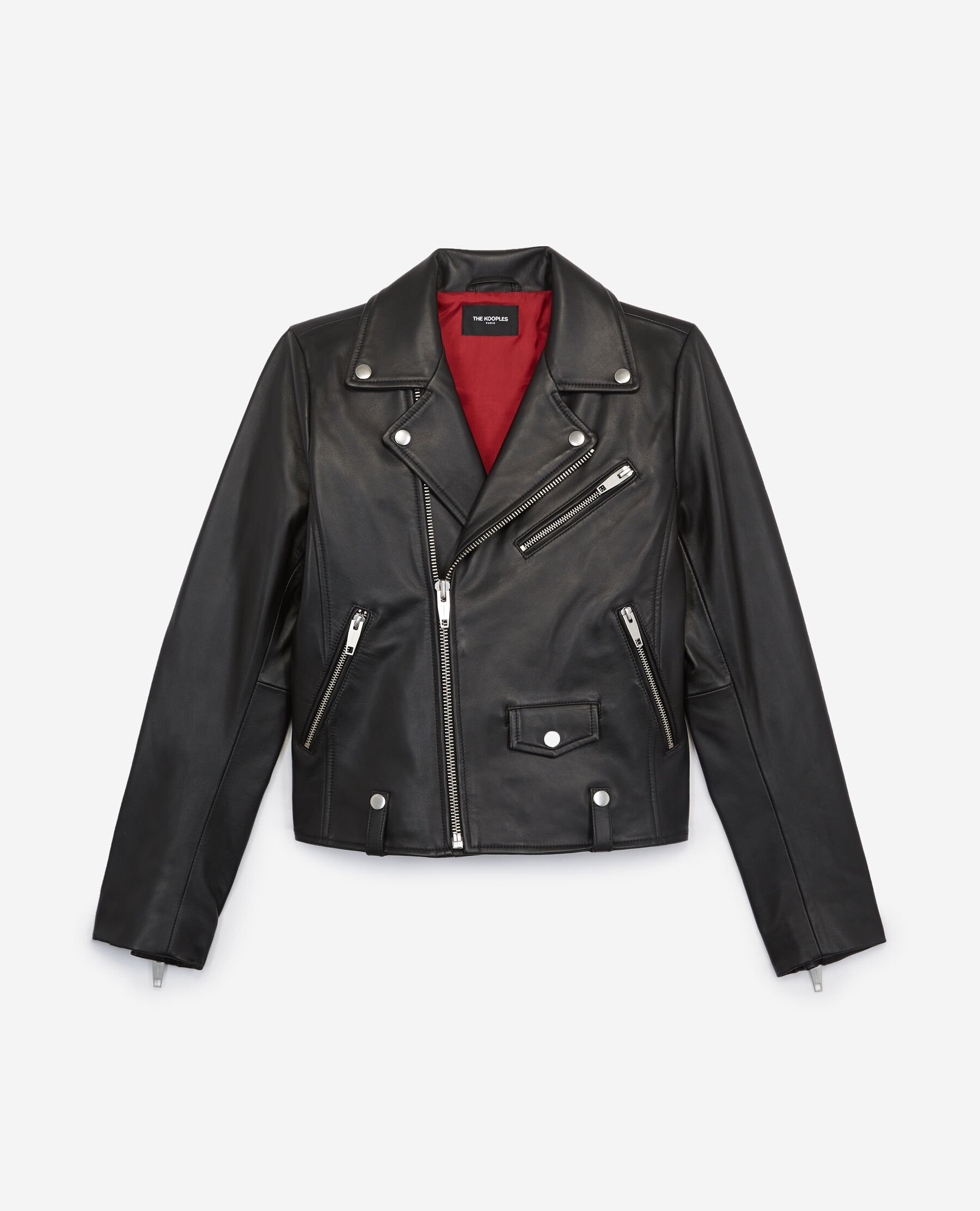 Black leather biker jacket with zippers The Kooples
