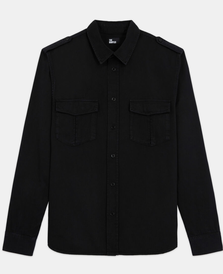 chemise col classique en jean noire