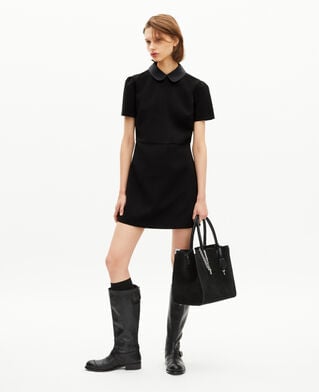 The Kooples F BLACK short dress with claudine collar in black satin