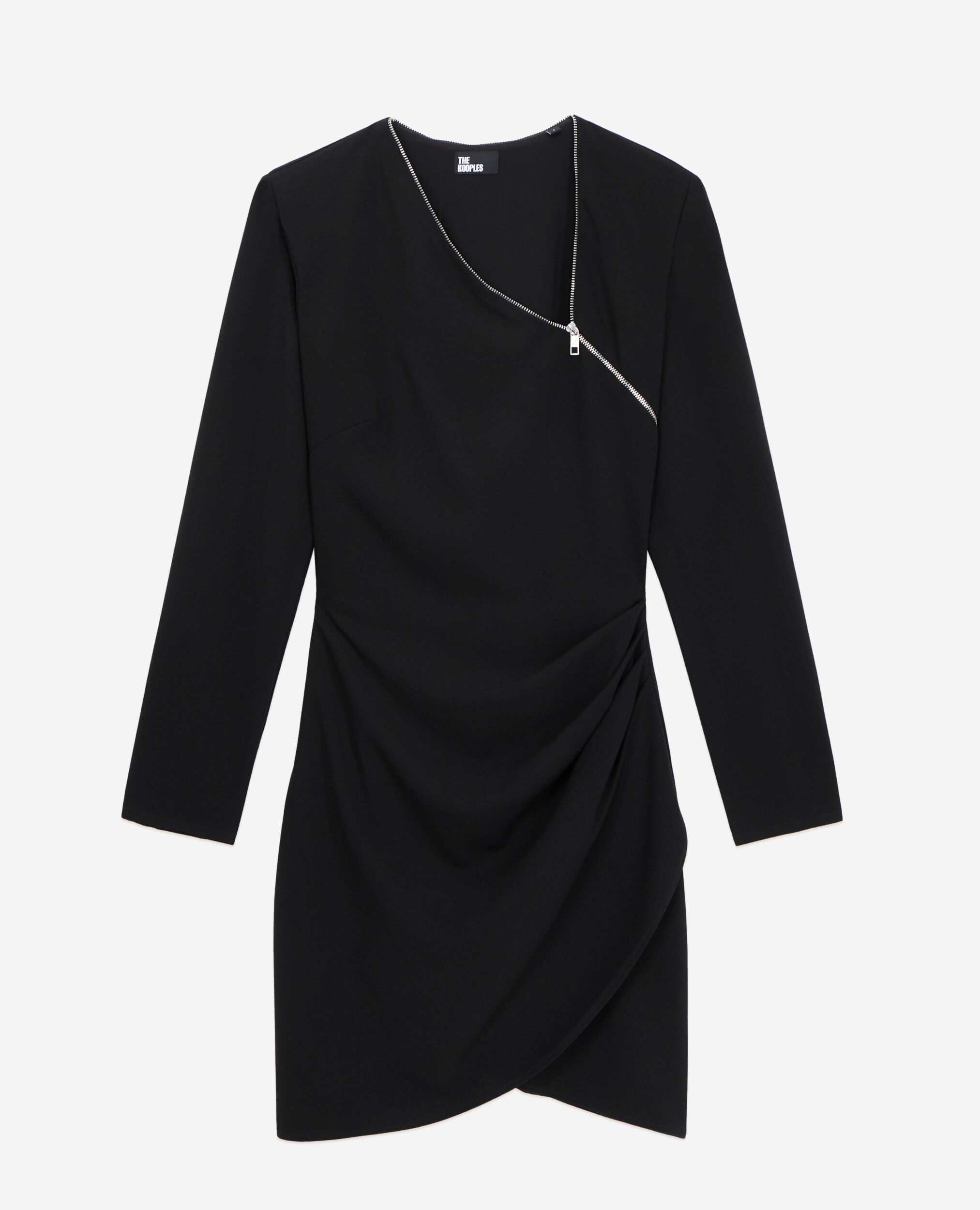 Robe courte en cr??pe avec zip noire | The Kooples - France