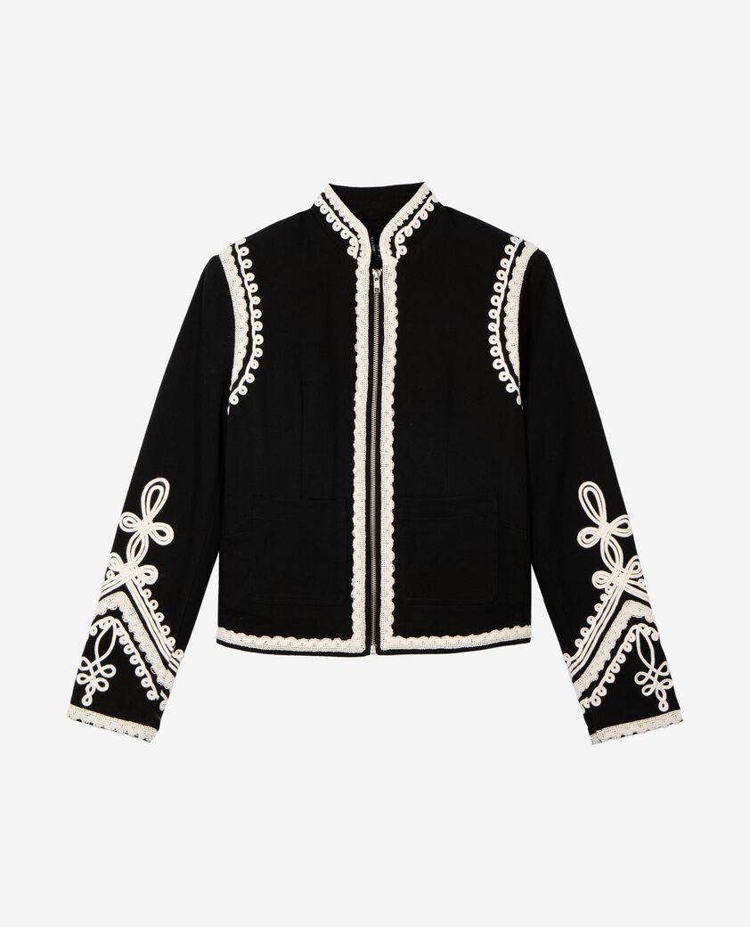 The Kooples FEMME BLACK blouson brod&eacute; en coton noir