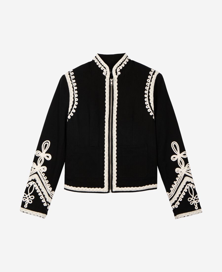 The Kooples FEMME BLACK blouson brod&eacute; en coton noir