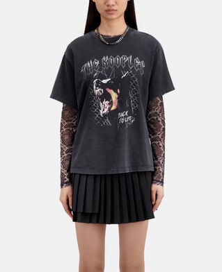 The Kooples F BLACK WASHED women's black t-shirt with barking dog serigraphy