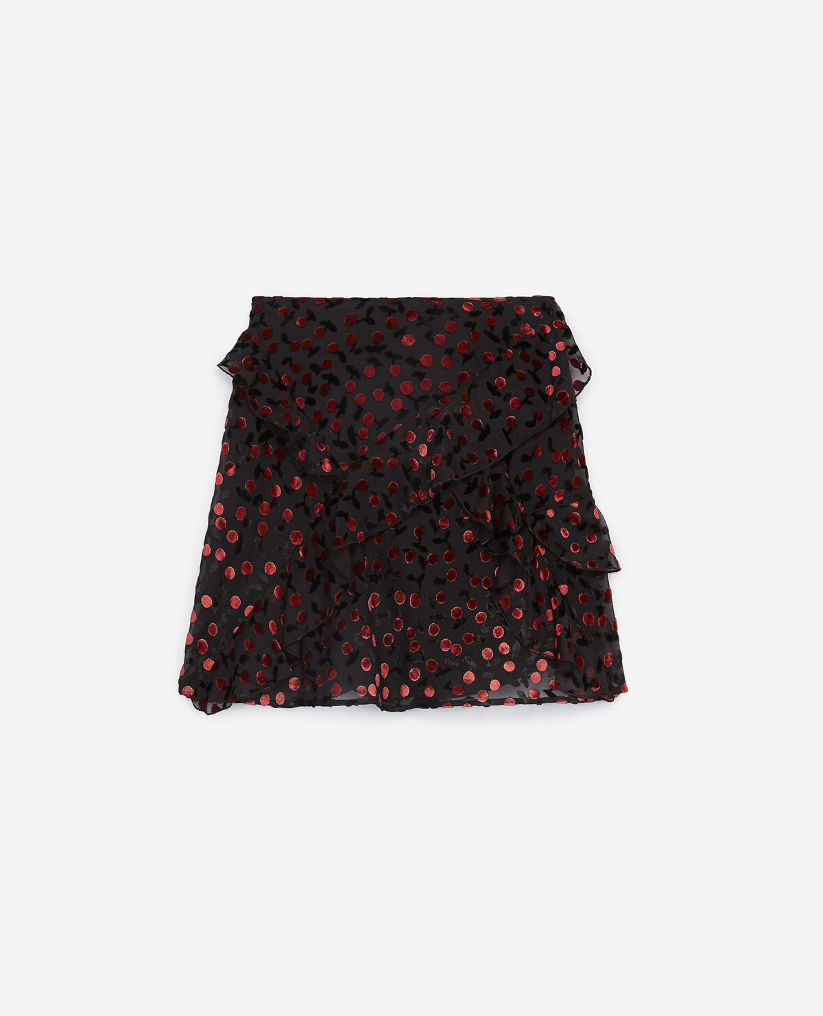 Short skirt in velvet with cherry print