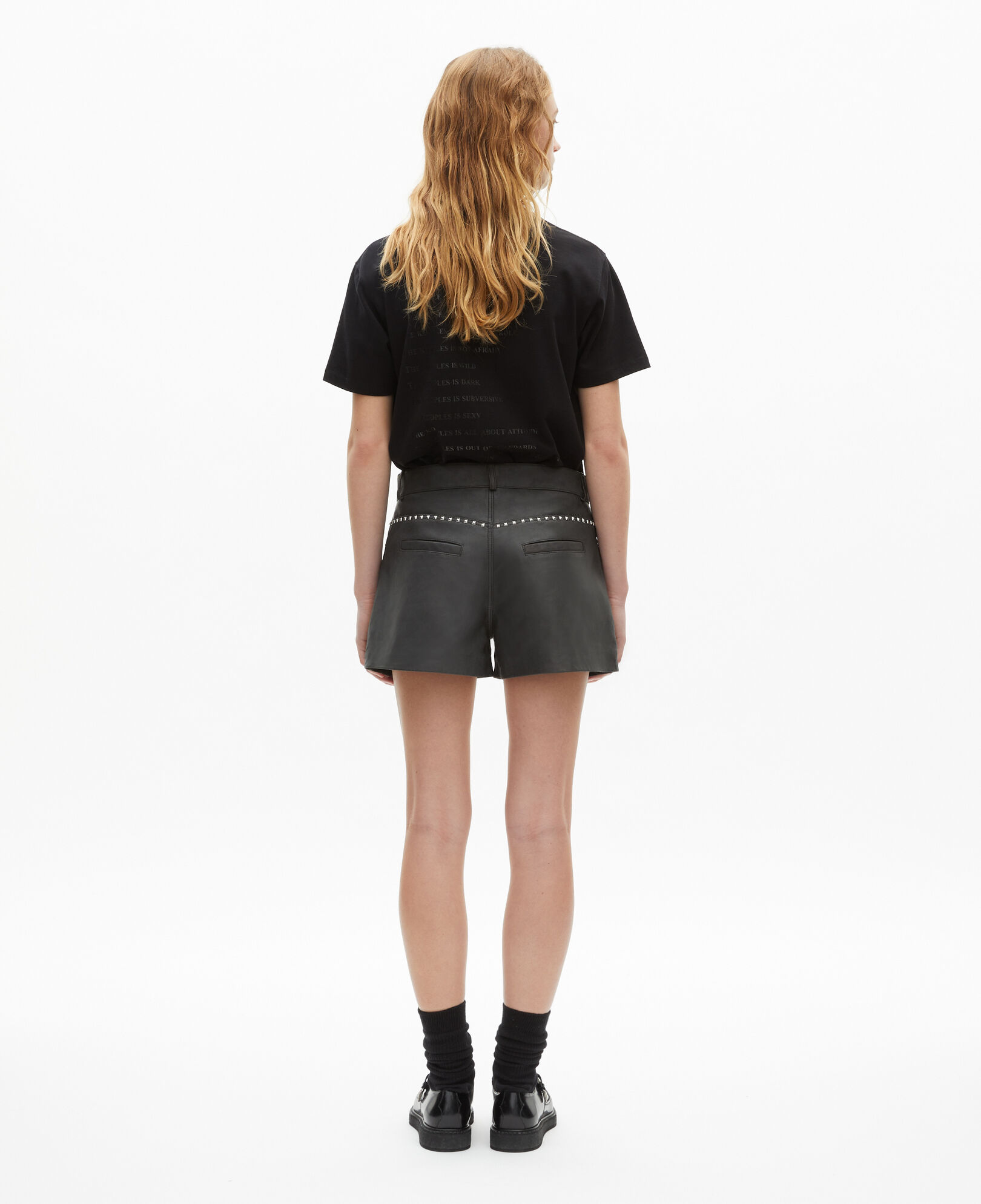 The Kooples WOMEN BLACK STONE black leather shorts