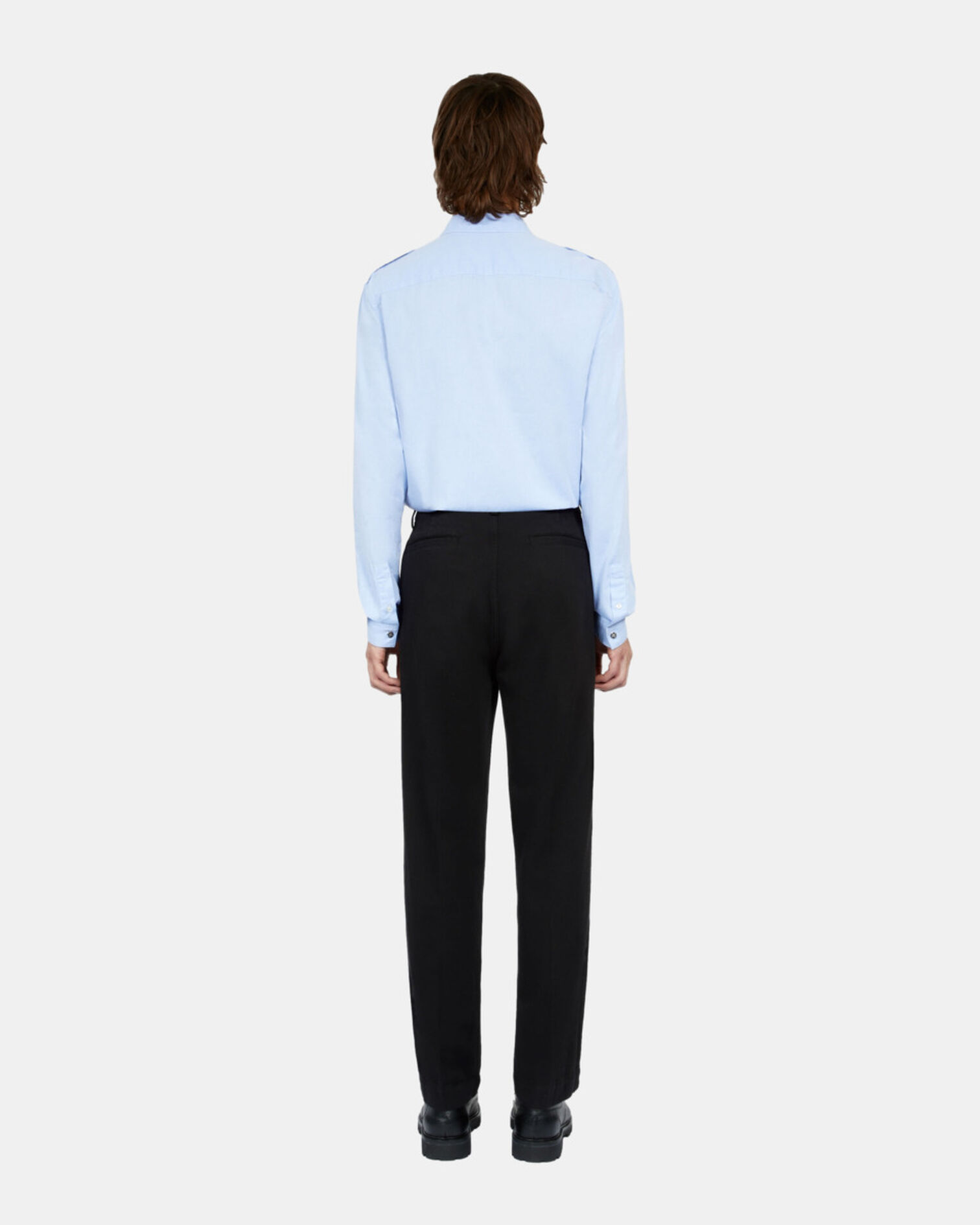 Black cotton and linen trousers with pleats, BLACK, hi-res image number null