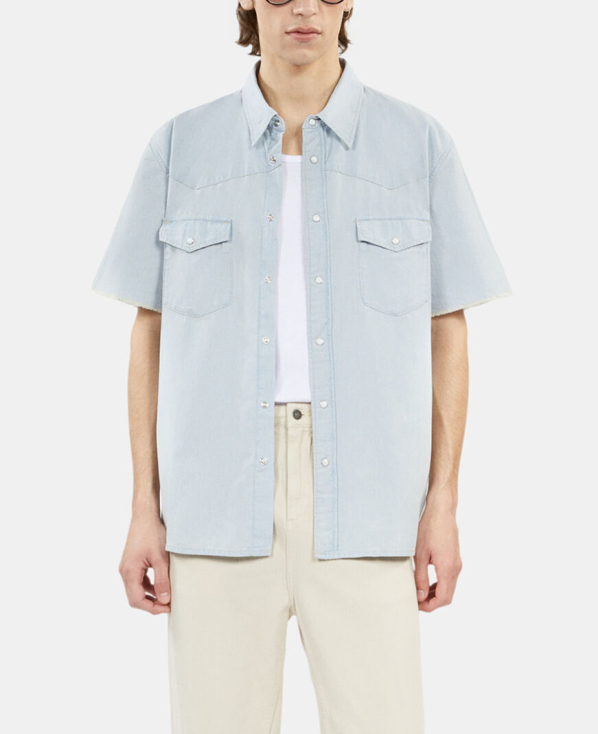 The Kooples HOMME LIGHT BLUE chemise manches courtes en denim bleue