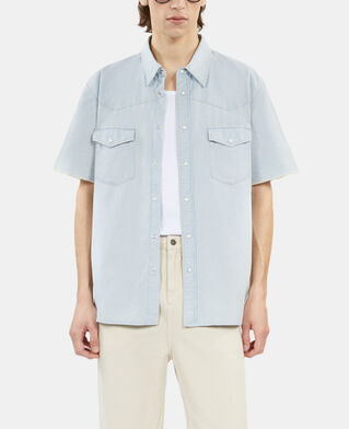 The Kooples HOMME LIGHT BLUE chemise manches courtes en denim bleue