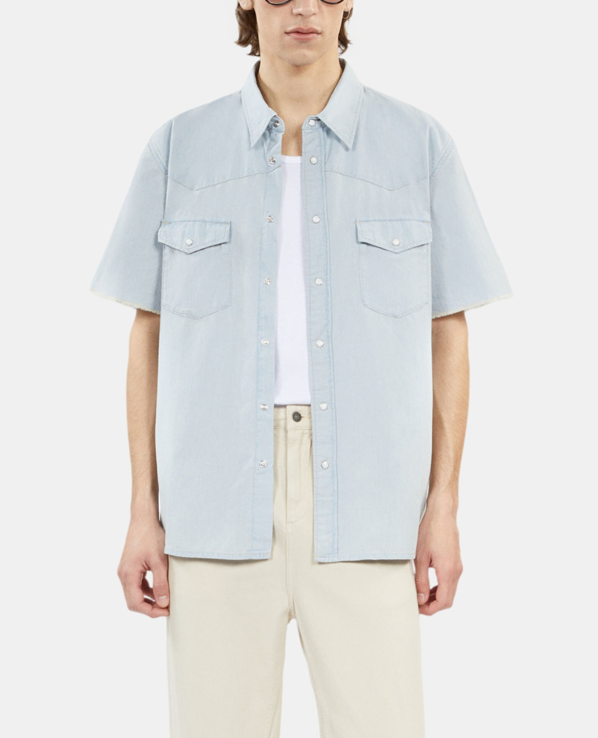Chemise manches courtes en denim bleue, LIGHT BLUE, hi-res image number null