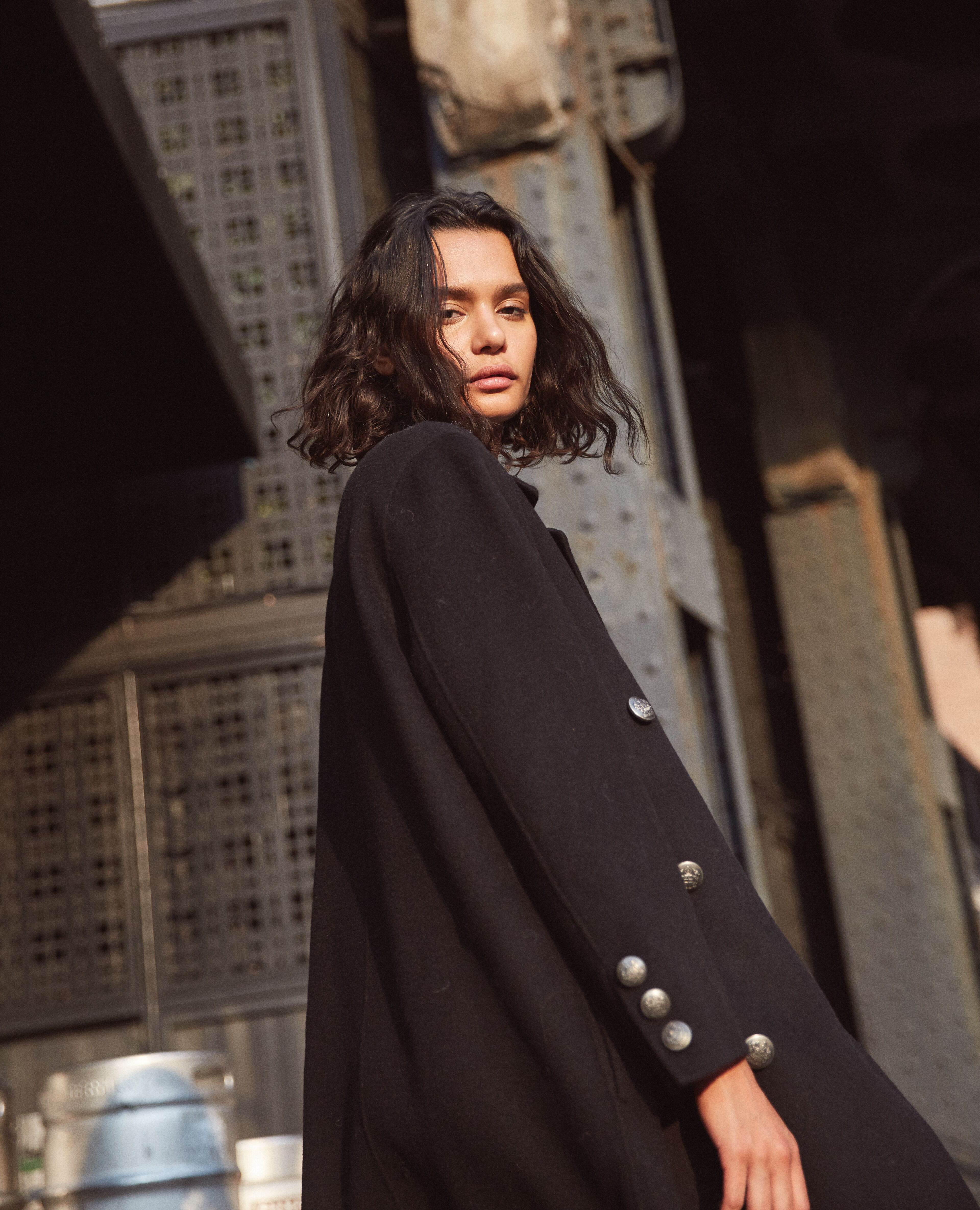 Manteau laine double face noir