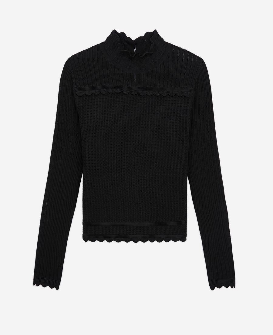 The Kooples FEMME BLACK pull noir court en maille ajour&eacute;e