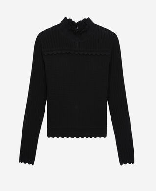 The Kooples FEMME BLACK pull noir court en maille ajour&eacute;e