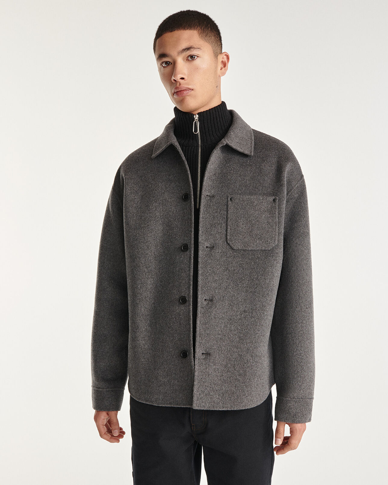The Kooples HERREN GREY wollhemd grau meliert klassischer kragen