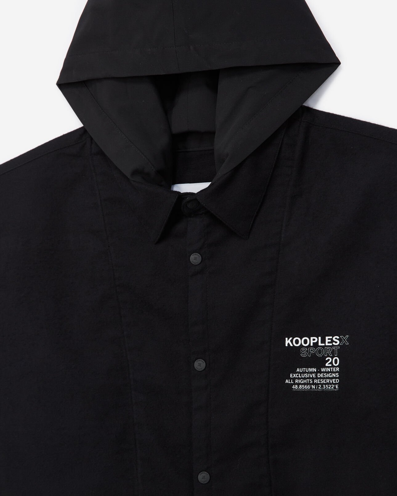The Kooples MEN BLACK buttoned hooded black cotton shirt