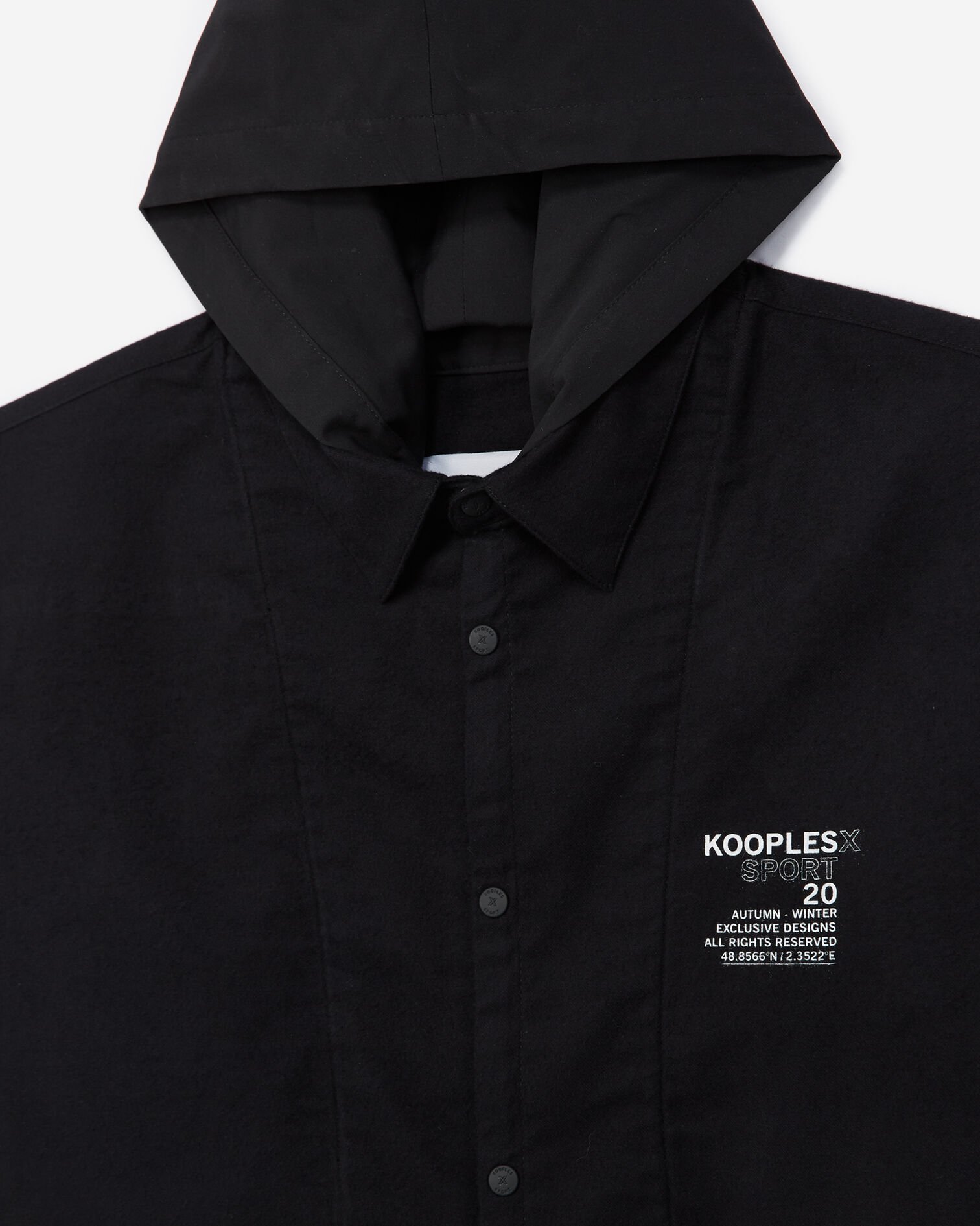 Buttoned hooded black cotton shirt, BLACK, hi-res image number null