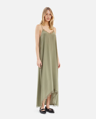 The Kooples WOMEN OLIVE KAKI khaki silk long babydoll dress