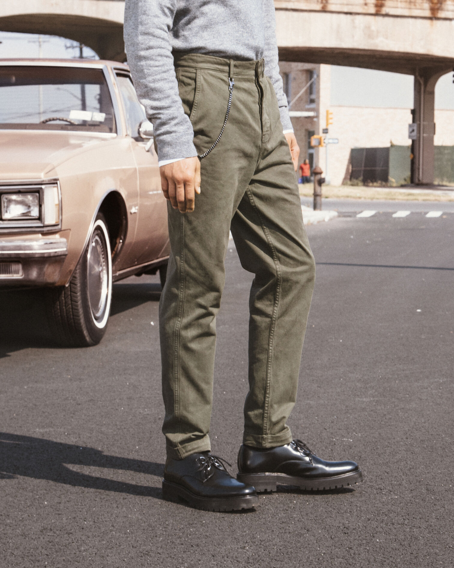 Khaki cotton ripped chinos, KAKI, hi-res image number null
