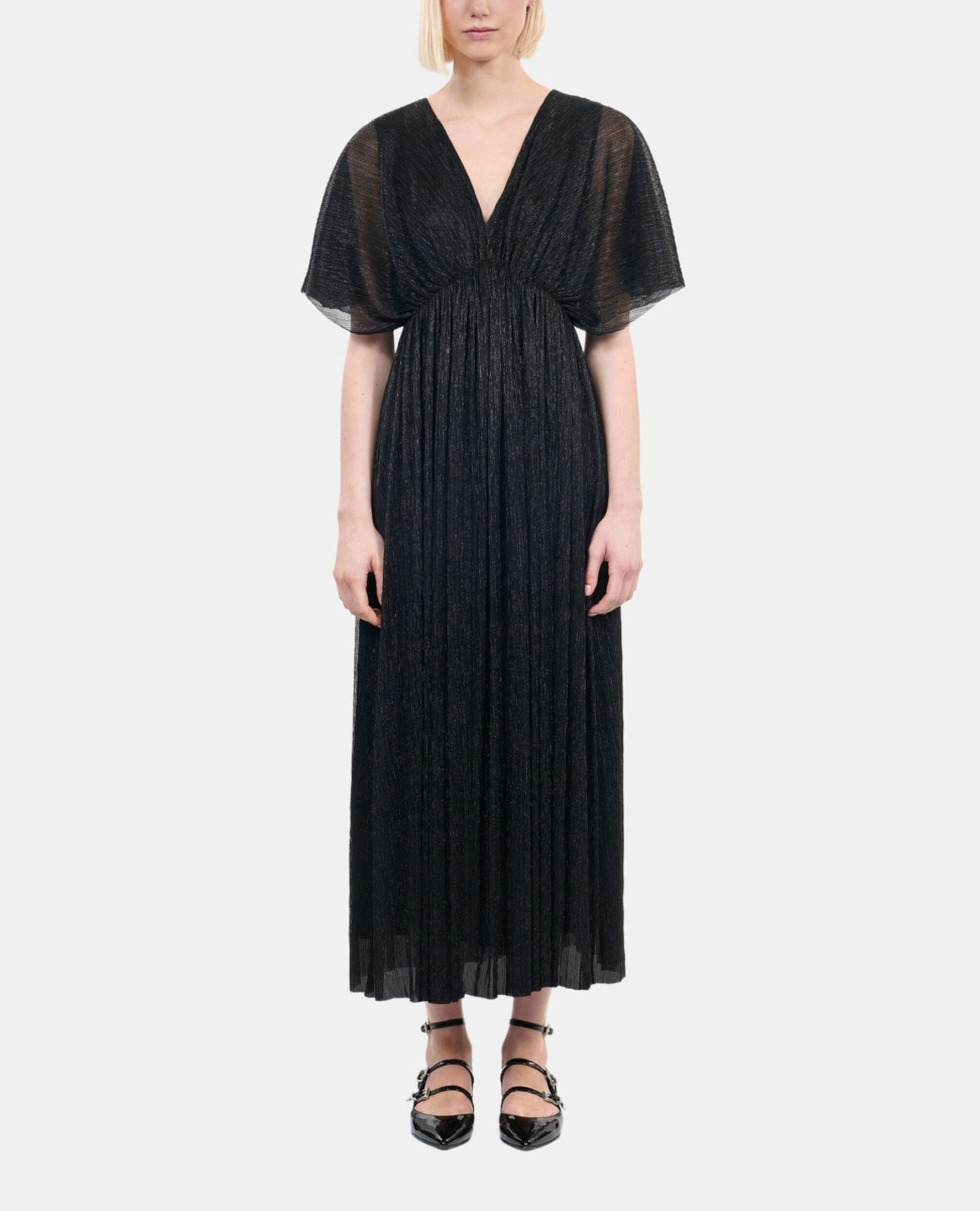Black metallic jersey long dress, BLACK, hi-res image number null