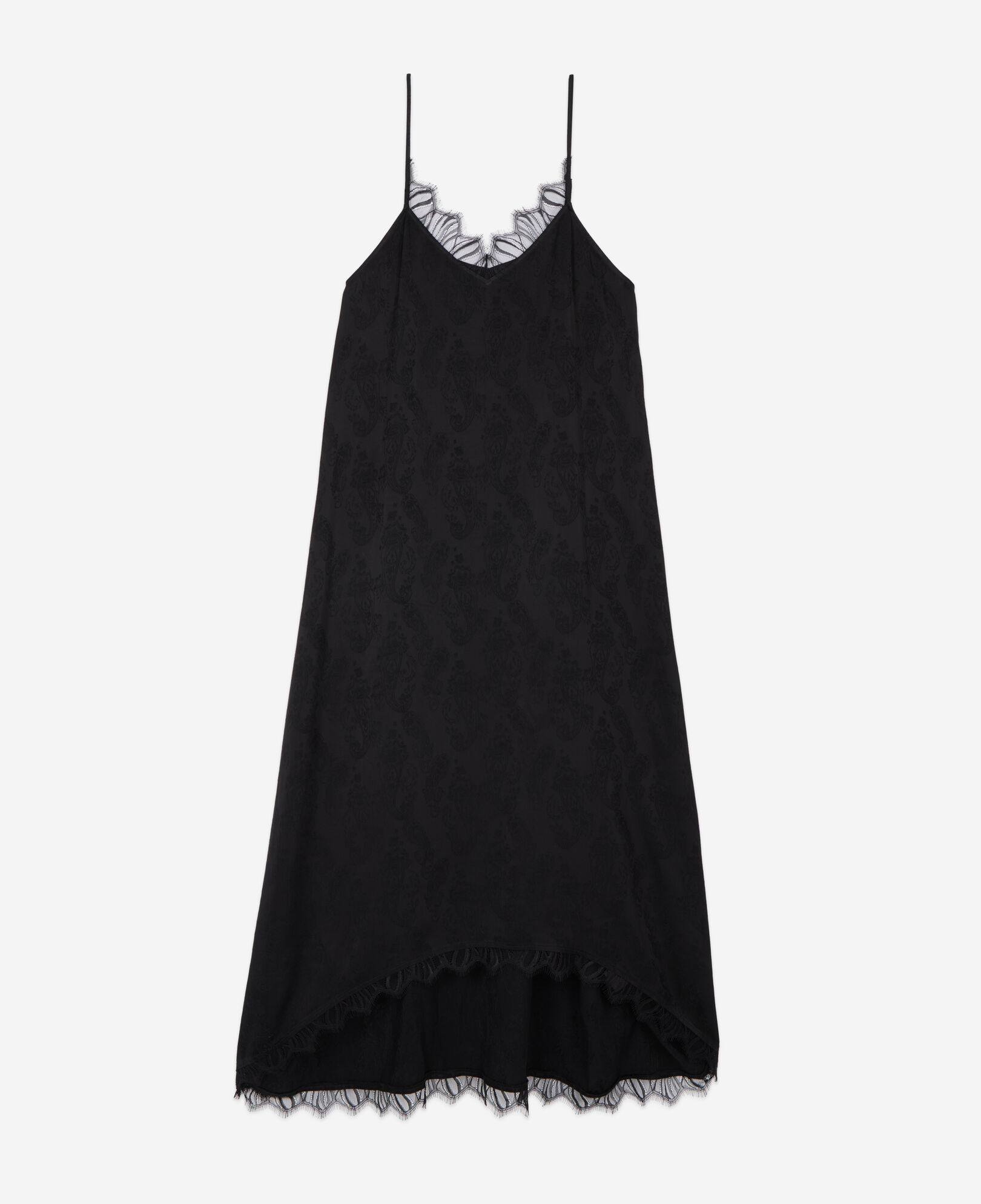 The Kooples WOMEN BLACK long black floral jacquard slip dress