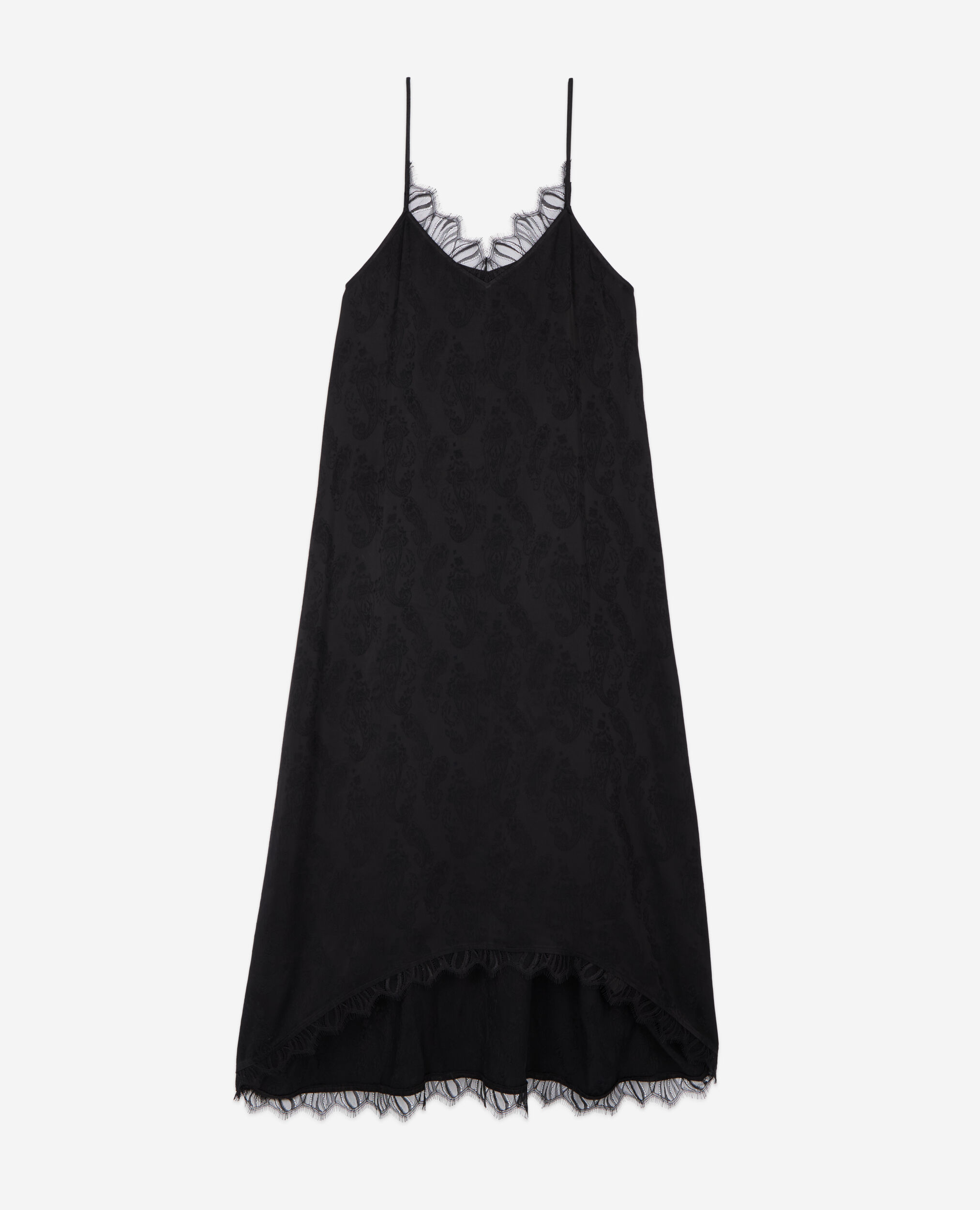 Long black floral jacquard slip dress, BLACK, hi-res image number null