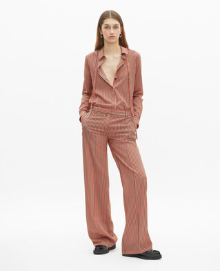 The Kooples WOMEN DARK NAVY / FIRE RED wide-leg pants with red and blue stripes