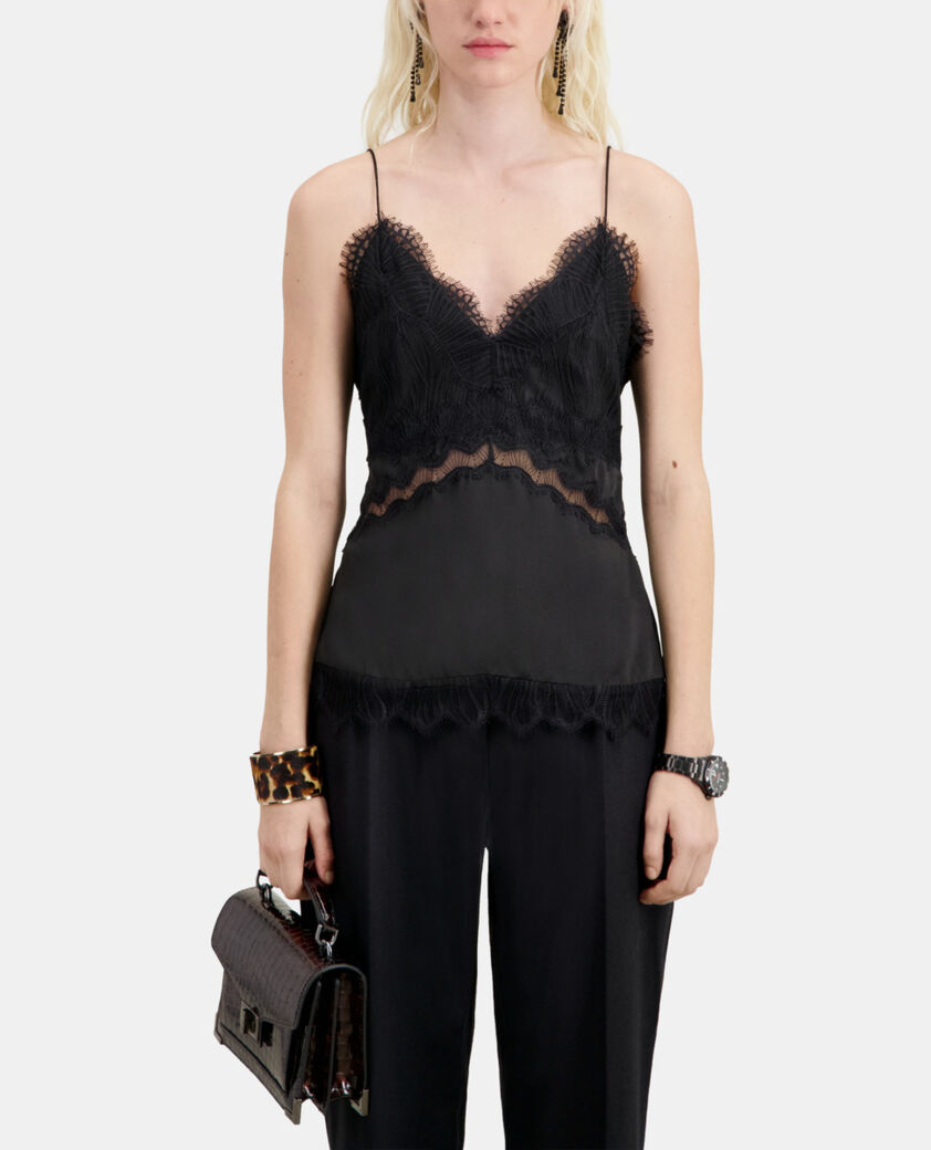 The Kooples FEMME BLACK caraco avec détails en dentelle et soie noir