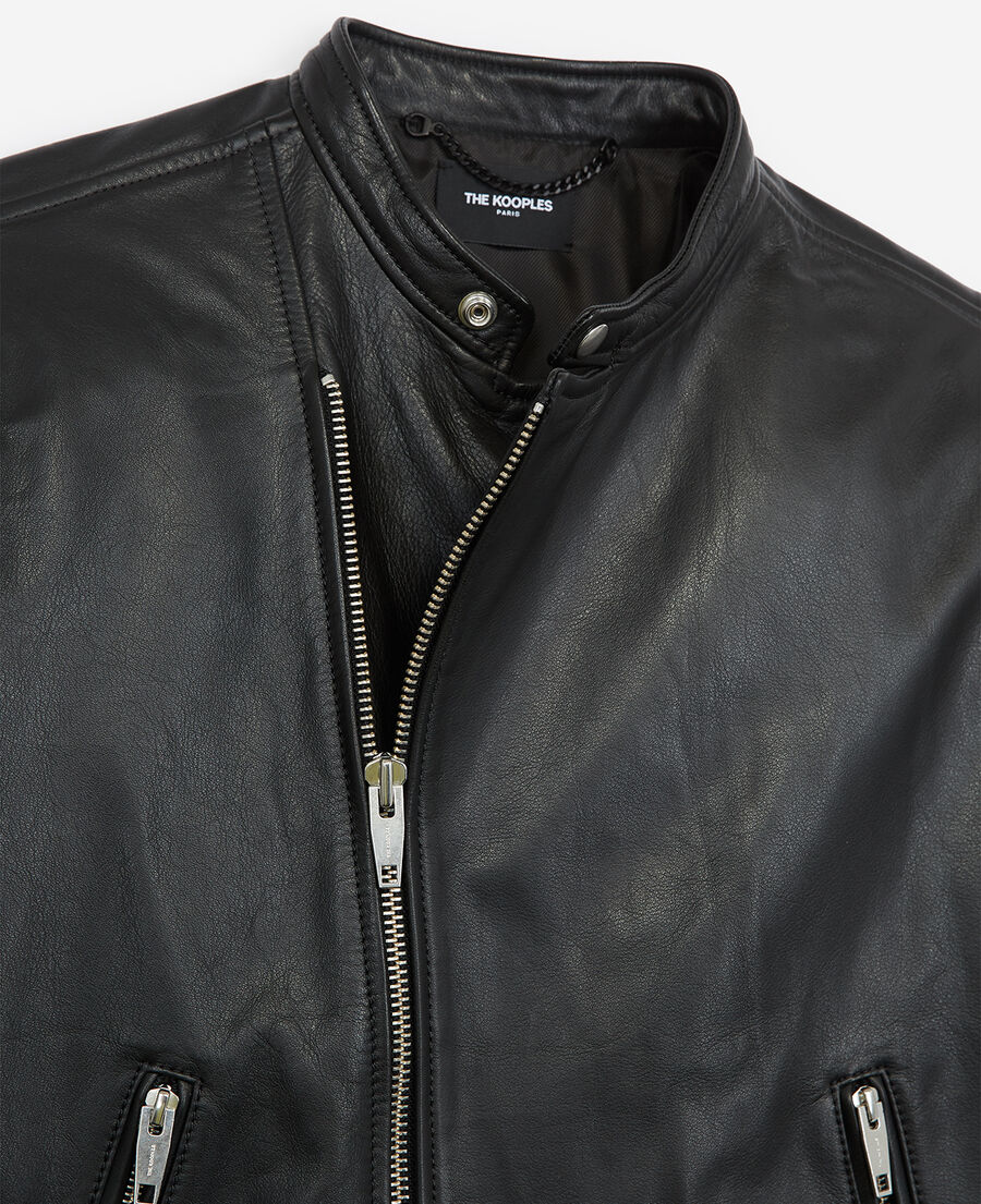 black leather biker jacket with biker collar