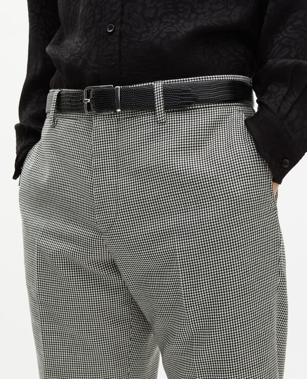 The Kooples HOMME BLACK GREY pantalon de costume ajusté en pied de poule noir et blanc