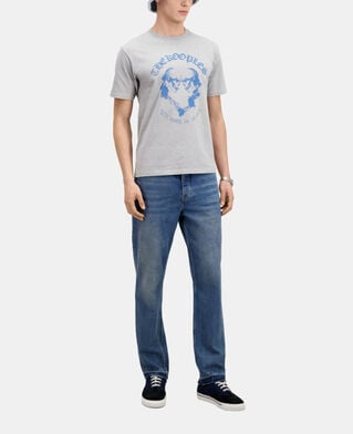 The Kooples H GREY MELANGE light grey t-shirt with skull heart serigraphy
