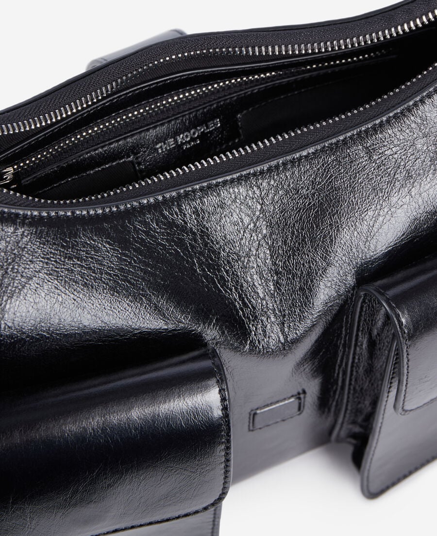 The Kooples FEMME BLACK sac amelia xl en cuir craquelé noir