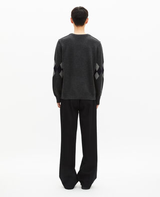 The Kooples MEN GREY BLUE wool sweater with grey diamond pattern