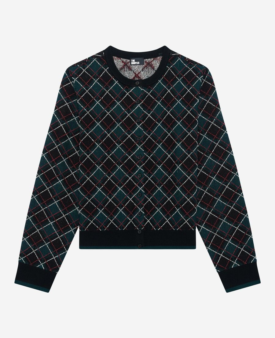 The Kooples WOMEN BLACK DARK GREEN black check cardigan