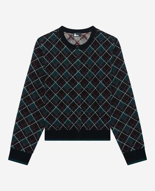 The Kooples WOMEN BLACK DARK GREEN black check cardigan