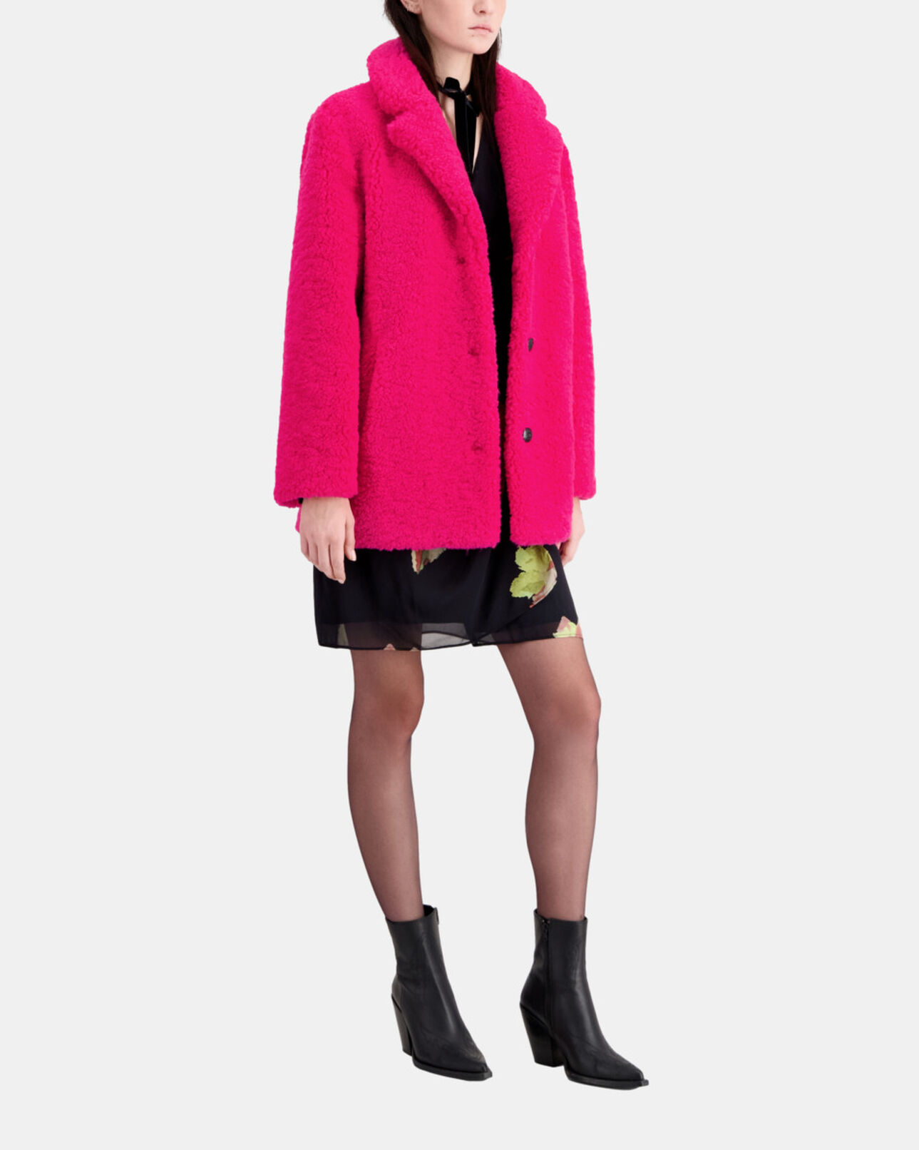 The Kooples FEMME FUSHIA manteau imitation fourrure rose