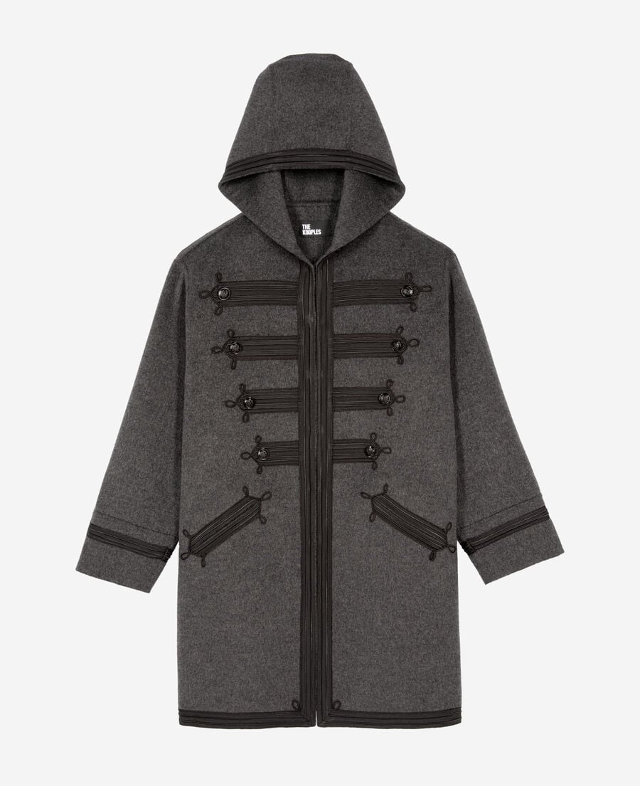 The Kooples FEMME PETROL GREY caban long à capuche en laine gris