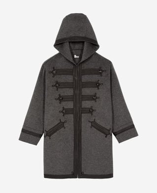 The Kooples F PETROL GREY long gray wool hooded pea coat